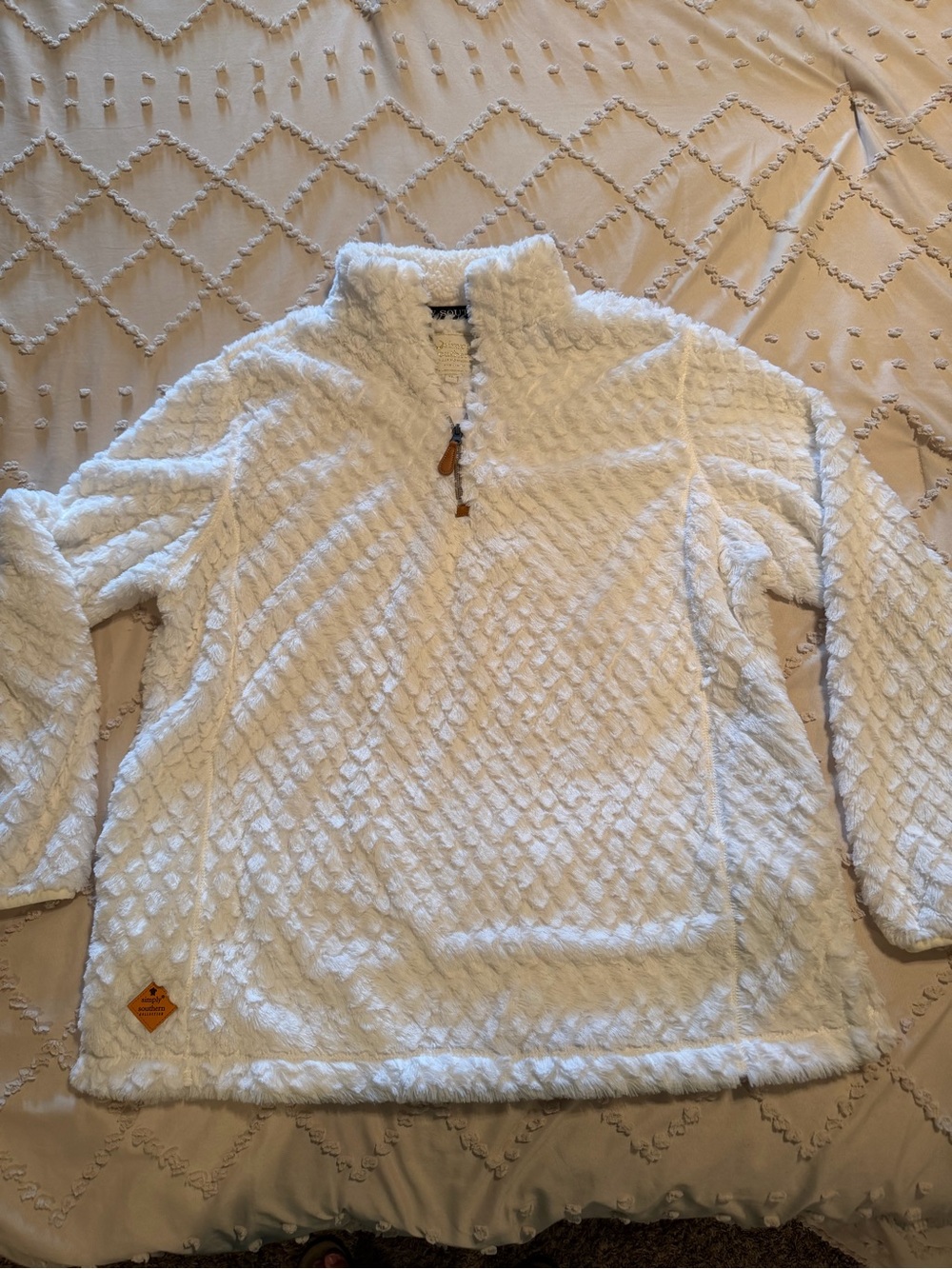 Simply Southern White Textured Half-Zip Fleece Pullover